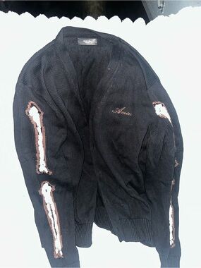 AMIRI Black Cardigan with Bone Accent Sleeve Detailing